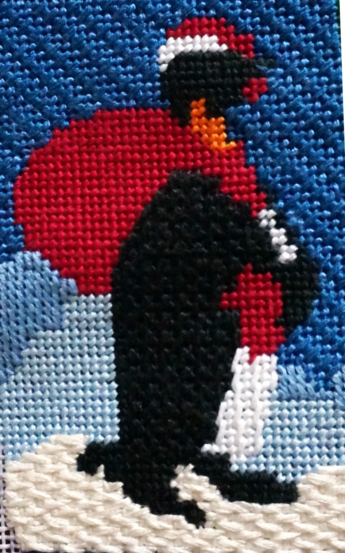 needlepoint stitch snow stitches canvas bargello kits thread penguin santa looks he needlepaint worked cloud walking having kit