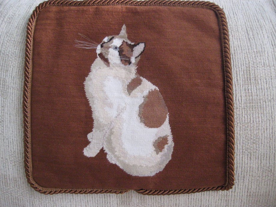 Cat Needlepoint Pillow