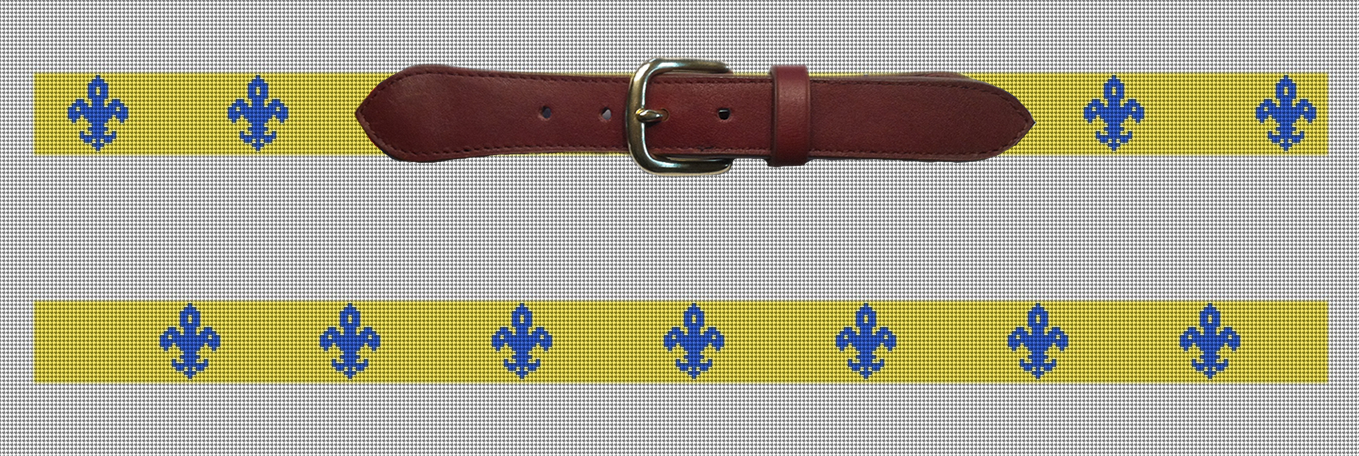 Yellow and Blue Fleur De Lis Needlepoint Belt