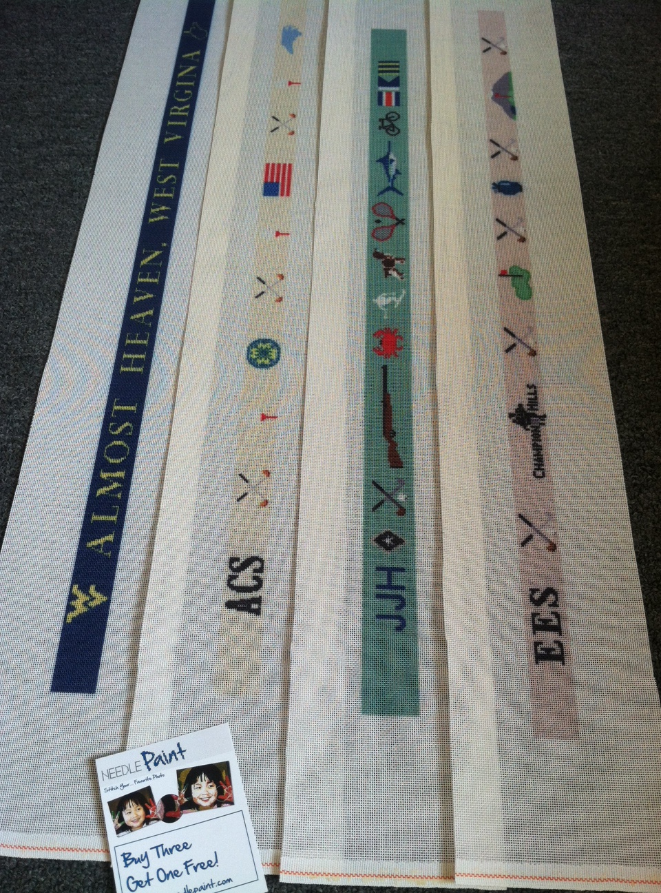 Almost Heaven, Custom Golf, Life's Treasures and another Custom Golf Belt Needlepoint Canvases