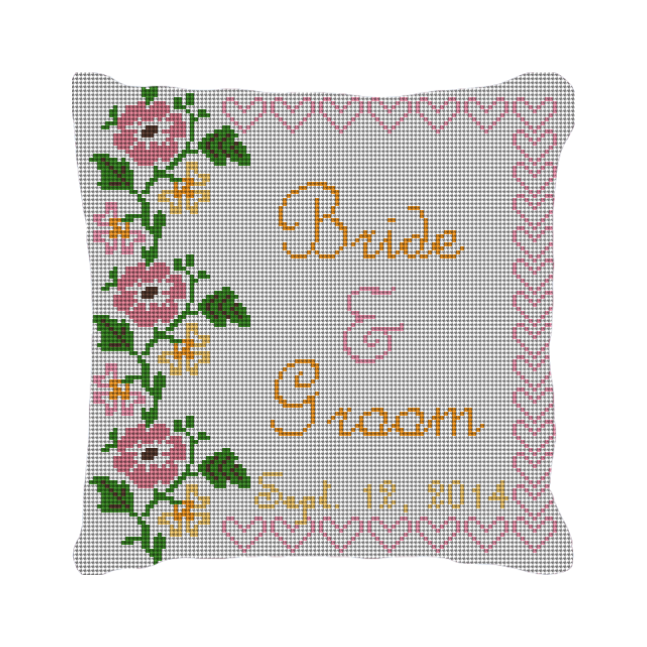 Flowers and Hearts Custom Needlepoint Pillow
