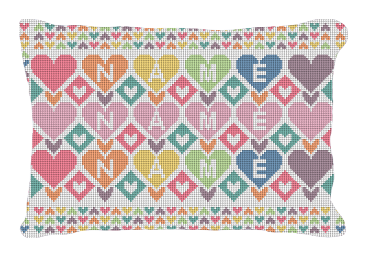 Colorful Hearts Custom Kids Needlepoint Pillow