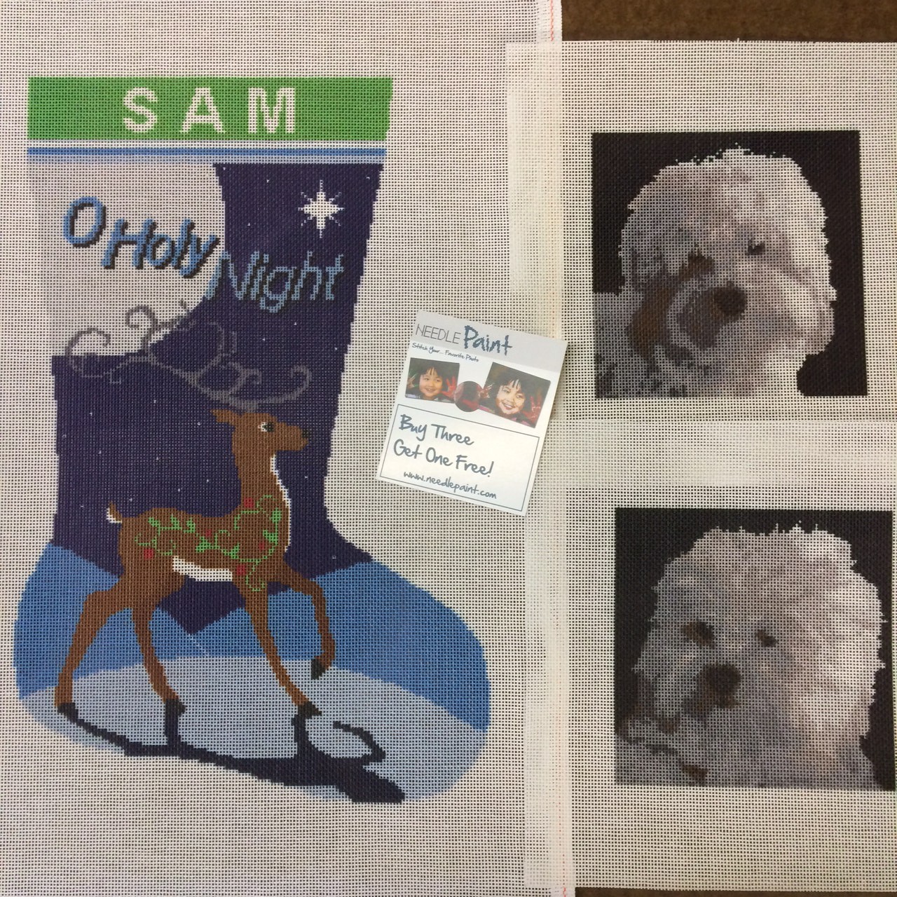 Reindeer Stocking and Custom Dog Needlepoint Canvases