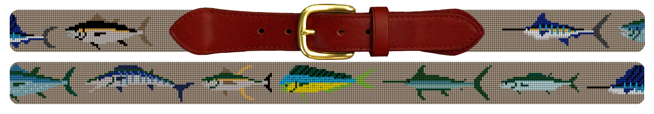 Gamefish Needlepoint Belt in Taupe