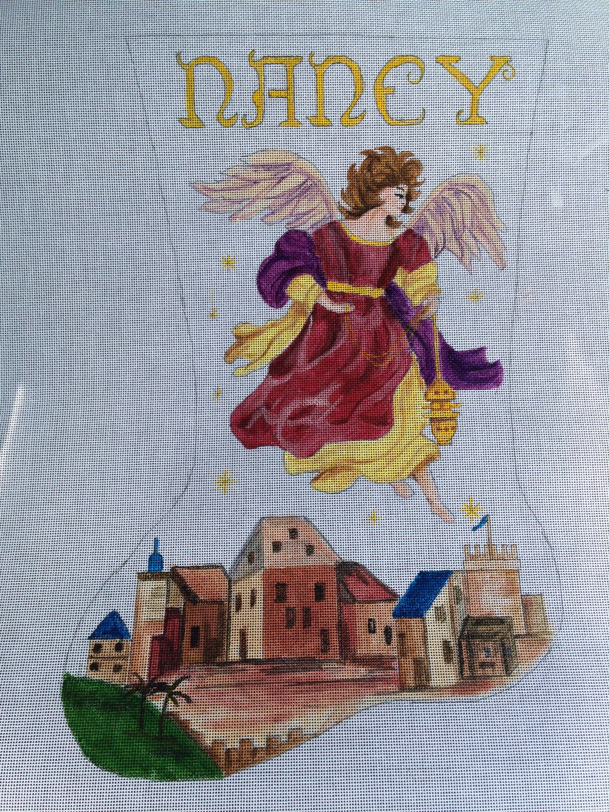 Angel Hand Painted Needlepoint Christmas Stocking Canvas