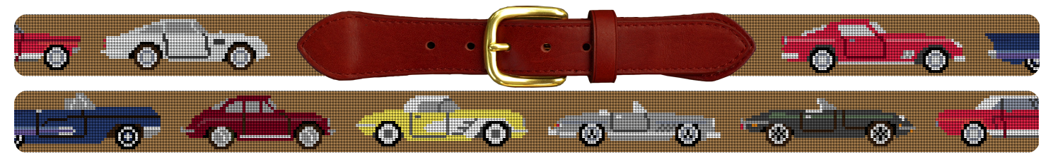 Classic Sports Cars Needlepoint Belt