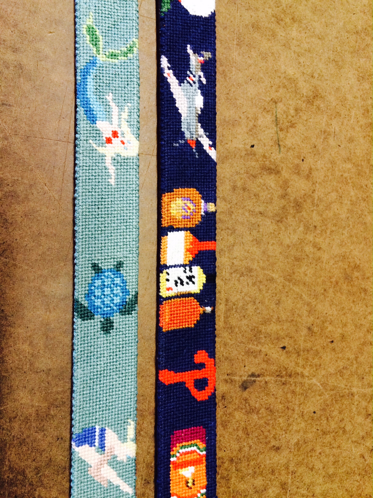 Swimming and Diving Belt and Close up Details of a Custom Needlepoint Belt