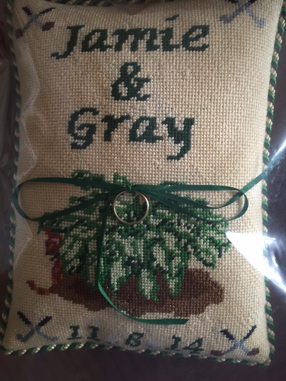 Custom Needlepoint Wedding Ring Bearer Pillow