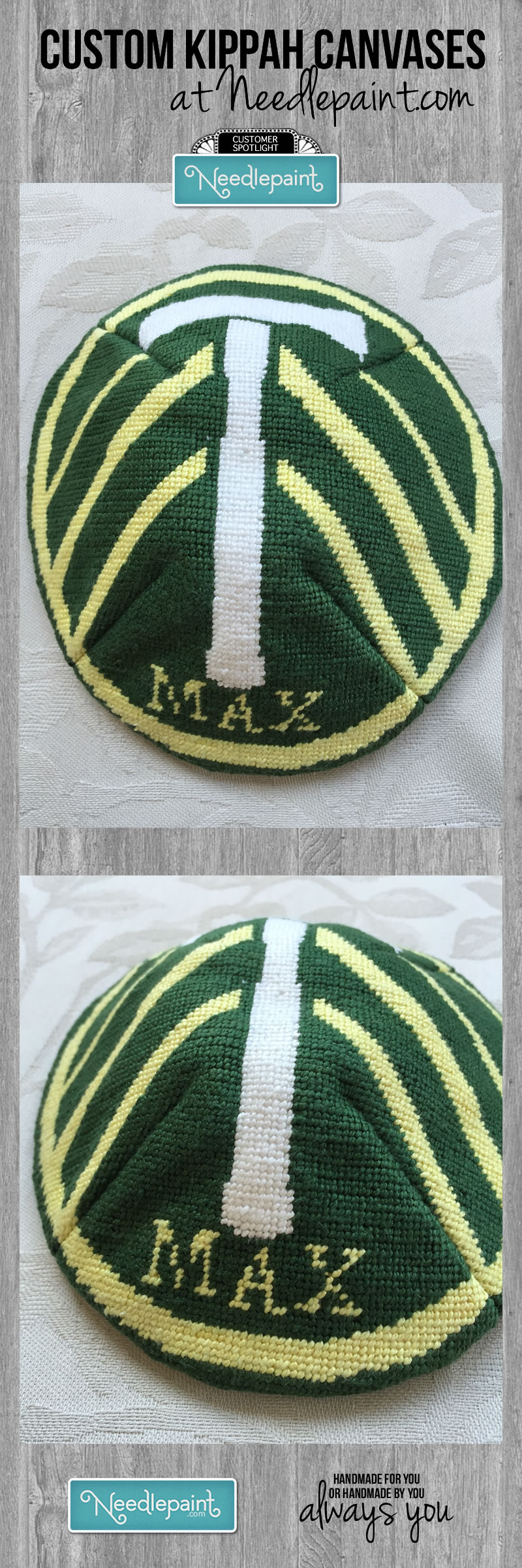 Custom Needlepoint Kippah Yarmulke