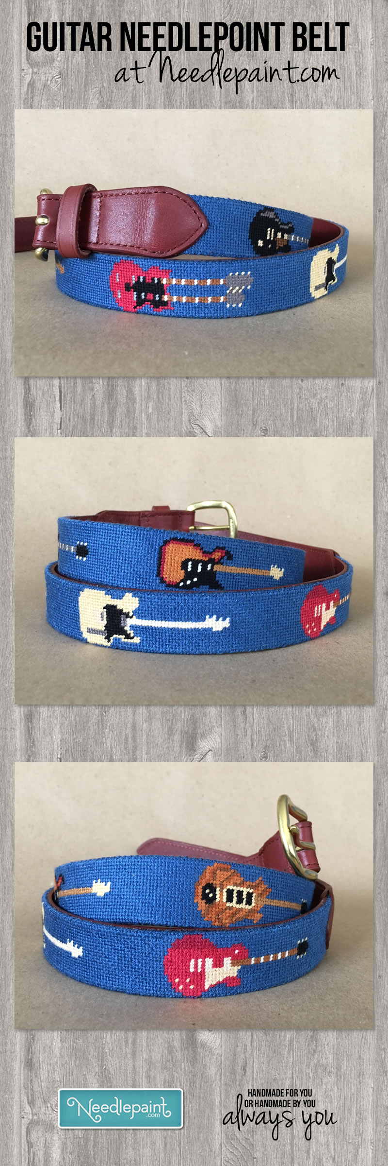 Guitar Rock and Roll Needlepoint Belt