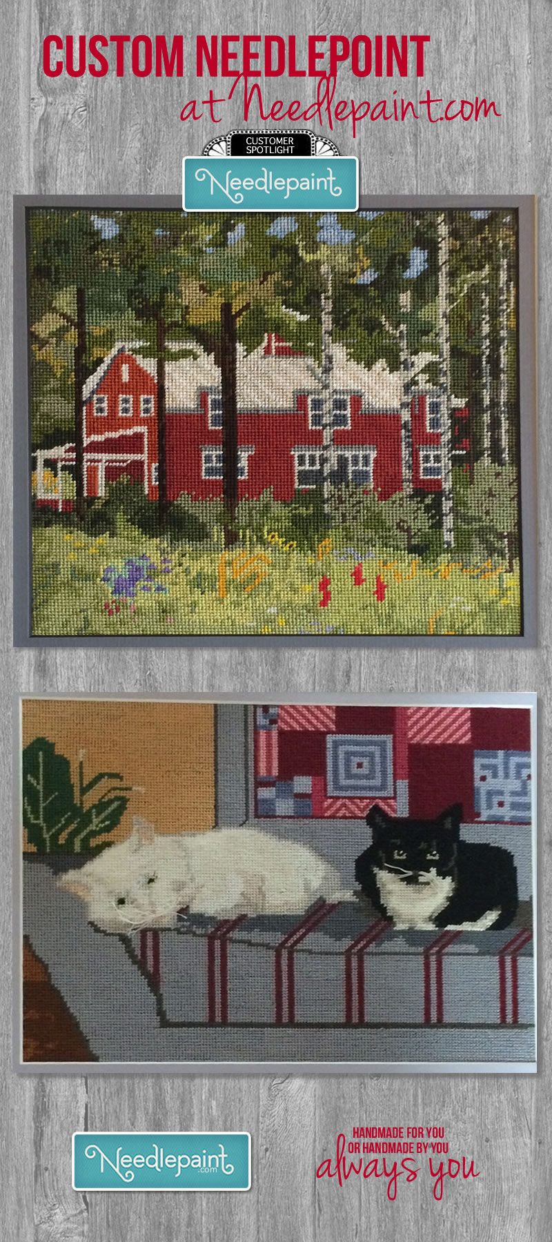 Custom Needlepoint House and Cats