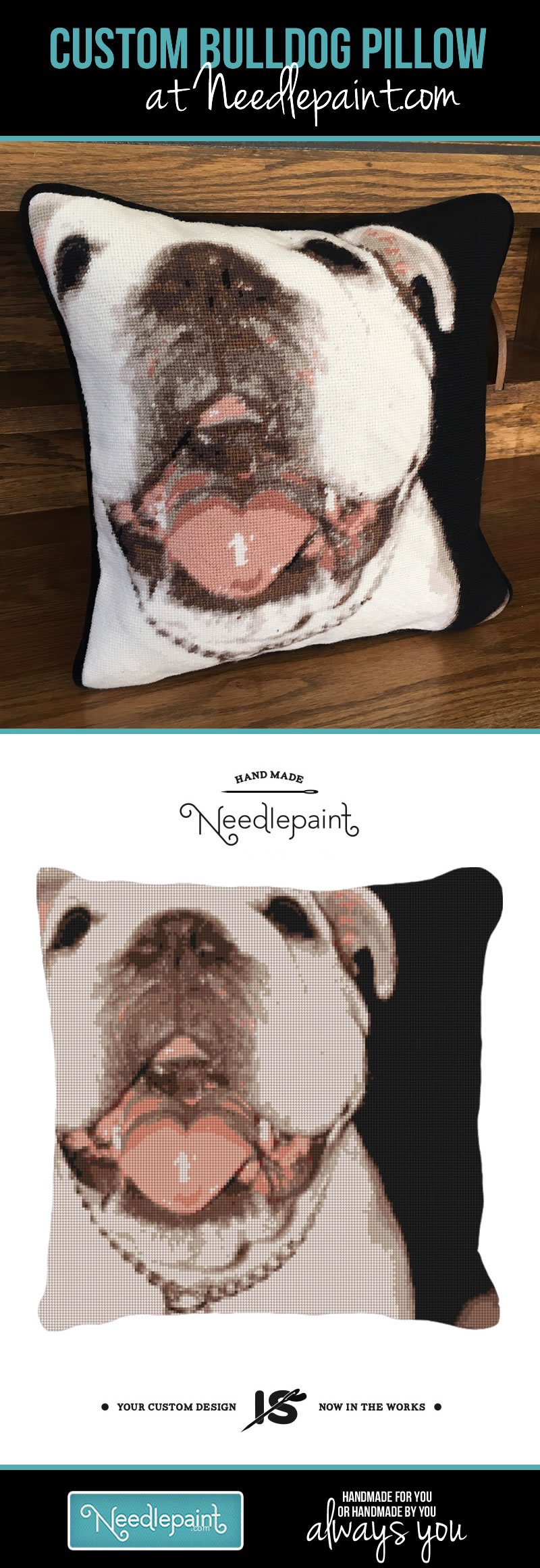 Custom Bulldog Needlepoint Pillow