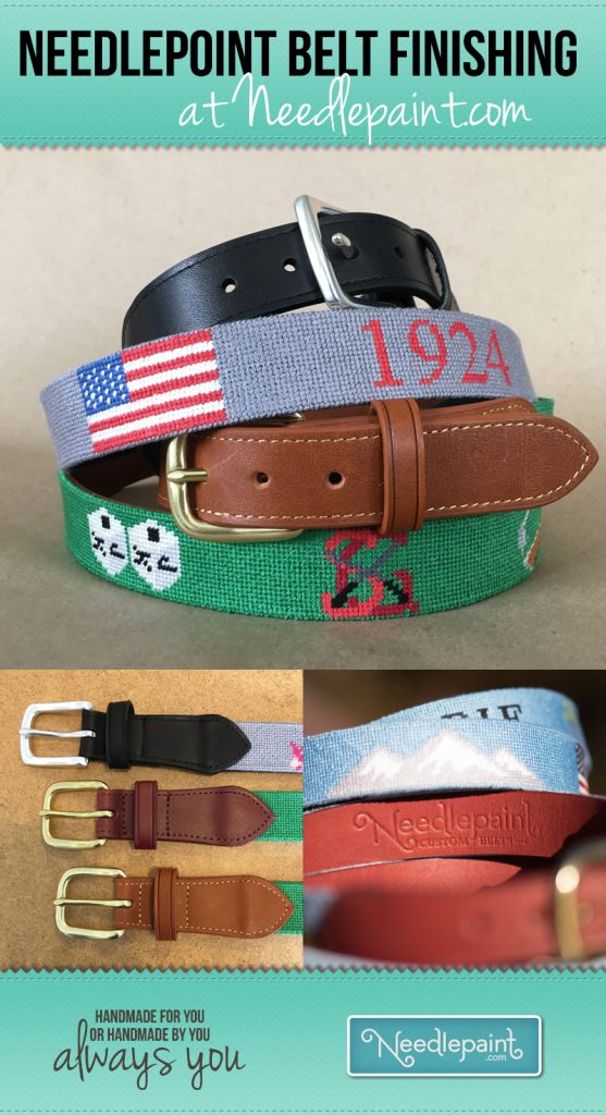 Needlepoint Belt Finishing High Quality Leather with Solid Brass