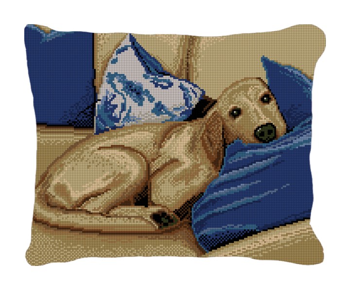 Sleepy Pup Needlepoint Pillow Canvas