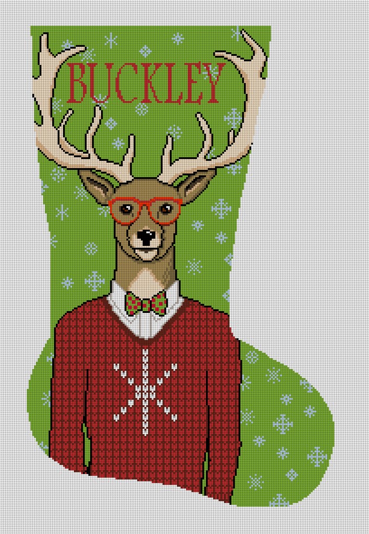 Needlepoint Stocking Kit Gift Wrapped Reindeer