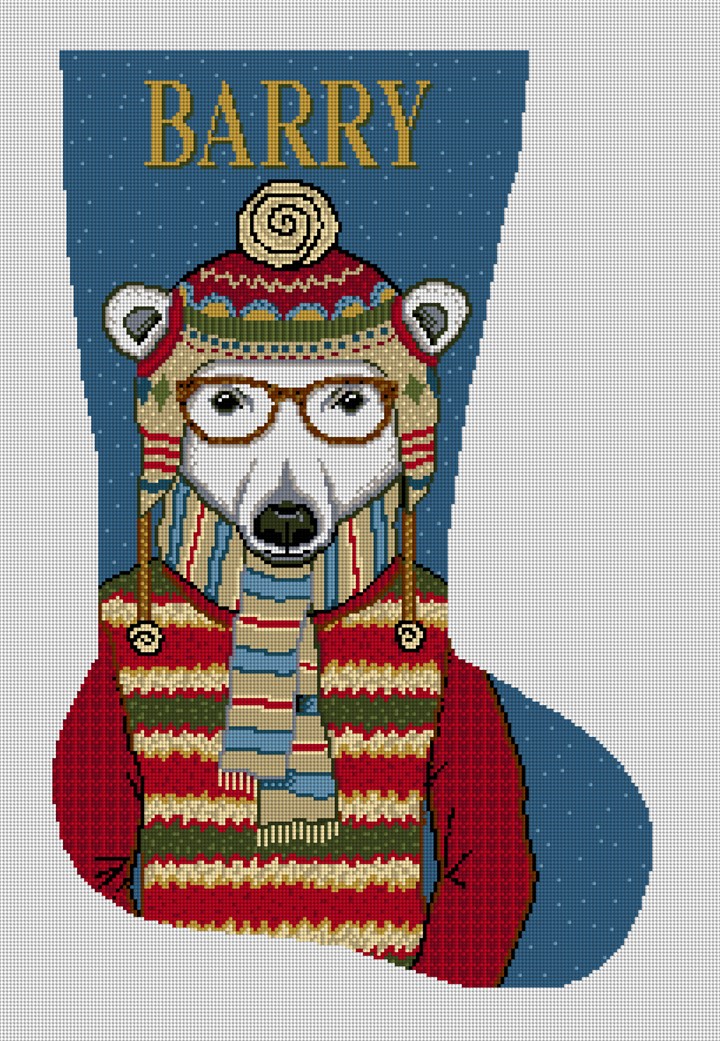 Gentleman Polar Bear Needlepoint Stocking Canvas