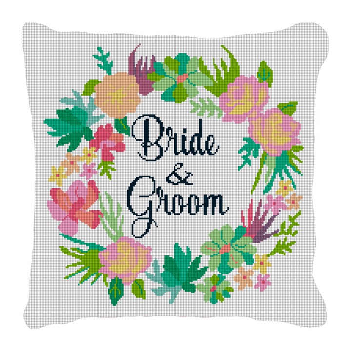 Floral Wreath Wedding Needlepoint Pillow Canvas