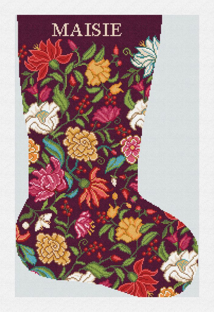 Vintage Christmas Stocking, Poinsettia Needlepoint Stocking, Vintage  Stocking, Handmade Stocking, Floral Christmas Stocking 